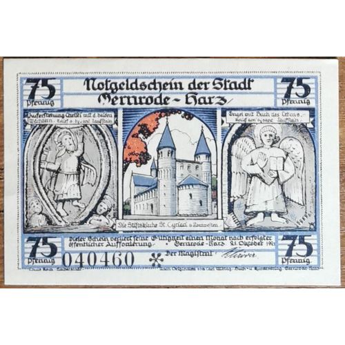 Billet Allemagne 75 Pfennig 10/1921 Gernrode A. Harz Grm 423,4 9/12