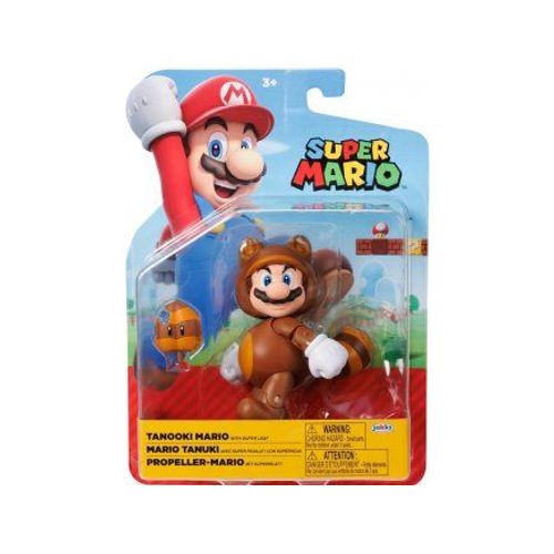Figurine Super Mario : Mario Tanuki Avec Super Feuille - Set Figurine Articule Collection 10 Cm + 1 Carte Tigre - Enfant