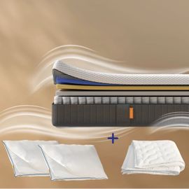 EMMA | Pack Matelas Hybride II Plus 140x190 + Oreiller Nuage + Couette Légère | Mémoire de Forme + Ressorts | Housse Plus Respirante