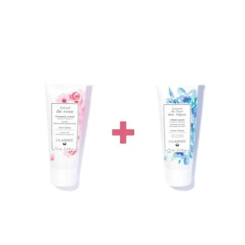 Lilaroze Paris Pack Crème Mains Extrait De Fleur Des Alpes Nourrit Et Protège + Gommage Visage Extrait De Rose Exfolie Et Adoucit 