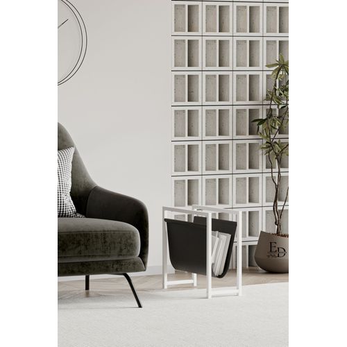 Porte-Revues en Cuir Synthétique Noir et Métal Blanc – Rangement Élégant pour Magazines et Livres – Accessoire Déco Industriel