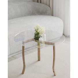 Table Basse Berlin - Plateau En Verre Transparent - Pieds En Bois Courbe - Design Moderne Et Leger