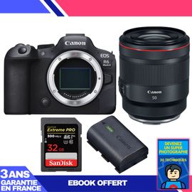 Boitier Canon EOS R6 Mark II + RF 50mm f/1.2 L USM + 1 SanDisk 32GB Extreme PRO UHS-II SDXC 300 MB/s + 1 Canon LP-E6NH + Ebook 'Devenez Un Super Photographe'