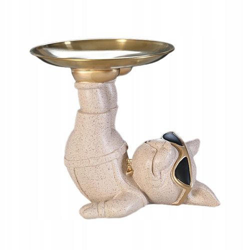 Statue de chien majordome avec plateau, figurine de chien, rangement de clés, ornement en résine beige