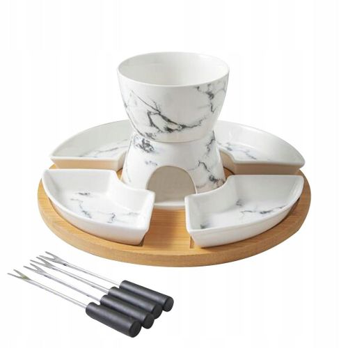 Caquelon à fondue au chocolat et 4 assiettes, chauffe-beurre en céramique, ensemble de fonte pour fondue