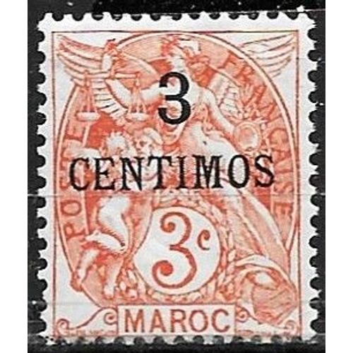 Maroc, Bureaux Commerciaux Français 1907 / 1910, Beau Timbre Neuf* Yvert 22, Type Blanc 3c. Orange Surchargé "3 Centimos".