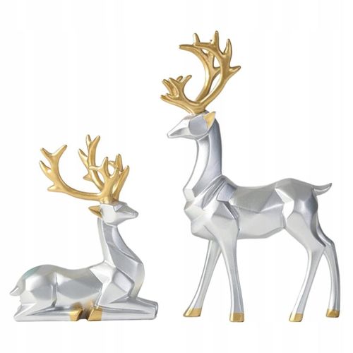 Statue de cerf en résine, décoration de maison ou de bureau, figurine animale, cerf, 2 pièces, argent B