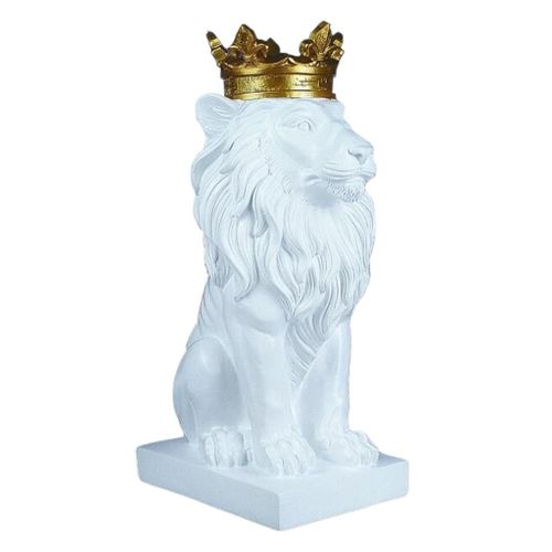 Statue de lion de style nordique, ornement de collection, décoration de table artisanale en résine blanche