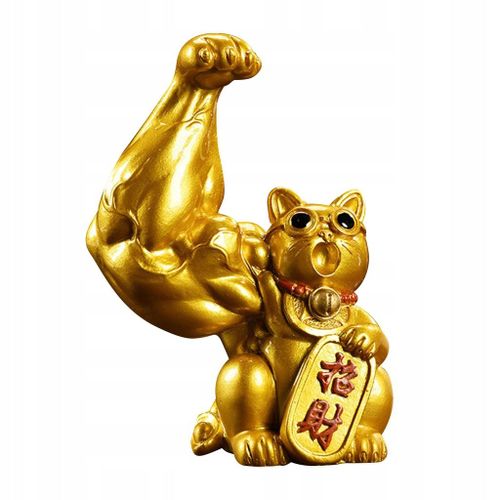 Statue de chat porte-bonheur Feng Shui créative en résine A-Golden Right