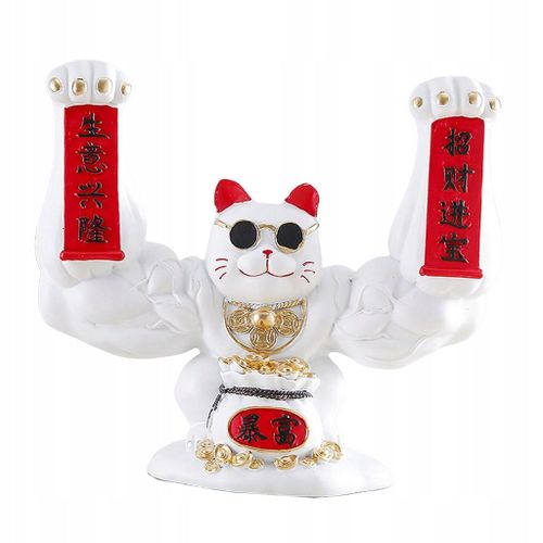 Figurine de chat porte-bonheur, sculpture de richesse, statue en résine Feng Shui, drôle et bonne, blanche