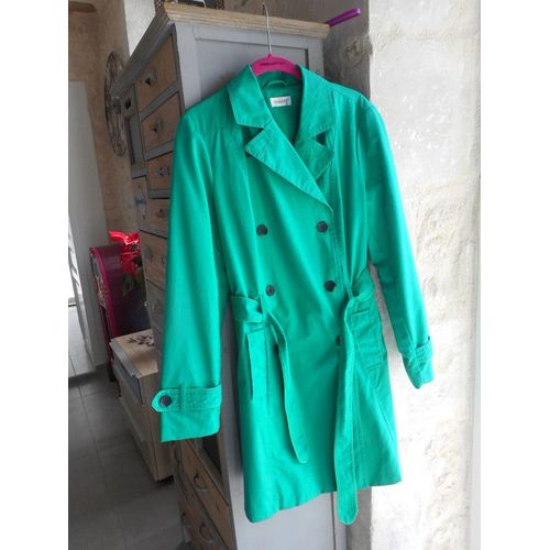 38 Neuf Impermeable Imper Trench Vert Damart