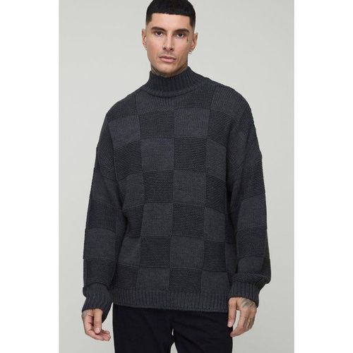 Tall - Pull Oversize À Col Montant À Carreaux Homme - Gris - 2xl, Gris
