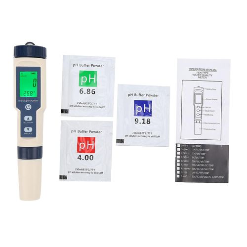 Détecteur de qualité de l¿eau 5 en 1 avec rétroéclairage PH/EC/TDS/SALT/TEMP Stylo de test pour l¿eau