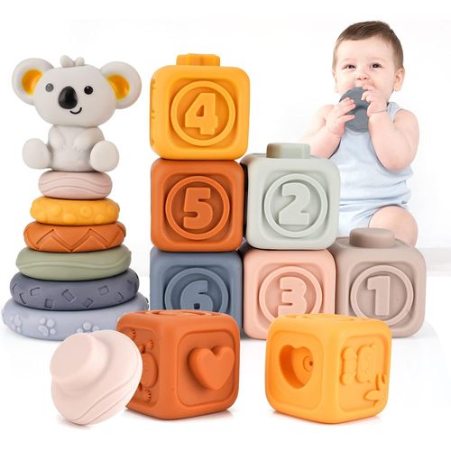 13 Pcs Jouets Empilables Et Emboîtables Pour Bébé Cercles Et Blocs De Construction Souples Anneaux Empilables Avec Koala Jouets Empilables Pour Bébés