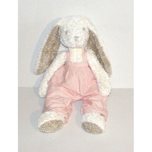 Doudou Lapin Cyrillus Salopette Raye Rose 38 Cm