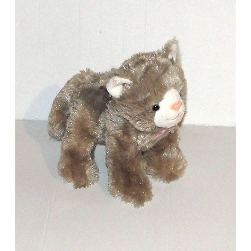 Peluche Chat Gris Beige Sonore Gipsy - Doudou Chaton 18 Cm