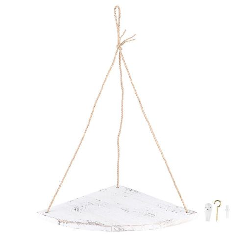 Support De Rangement D¿Étagère D¿Angle En Bois D¿Affichage Mural En Forme D¿Éventail Avec Corde De Chanvre Pour La Décoration Intérieure (Planche En Forme D¿Éventail \ / Blanc)