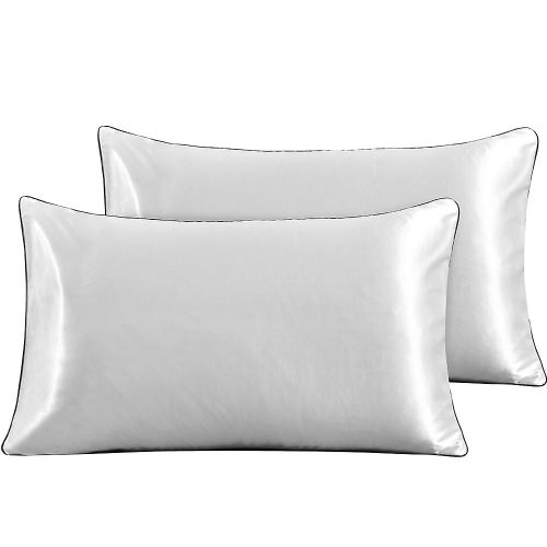 2pcs Soie Artificielle Respirante Confortable Taie D¿Oreiller Taie D¿Oreiller (Blanc L)