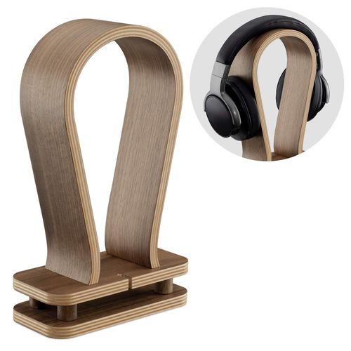 Support Casque Audio - Porte-Casque Universel Gaming ou Bureau en Bois de Noyer avec Support pour Câble Fils - Stand Repose Casque Déco
