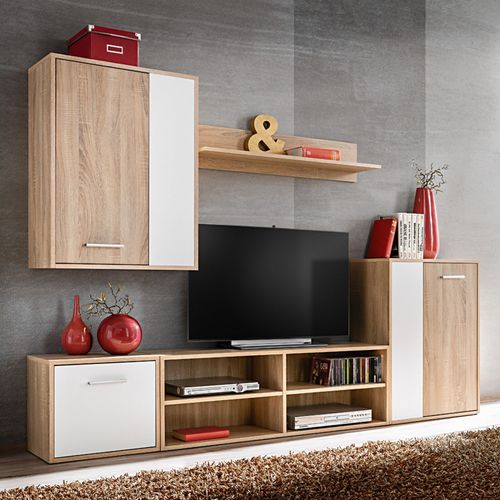 Ensemble De Meubles Tv 5 Pièces Vidaxl En Bois D'ingénierie Blanc Et Chêne Sonoma