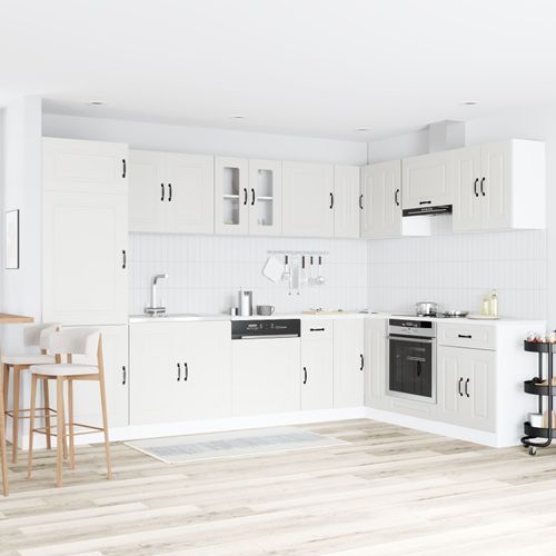 Cabinet De Cuisine Vidaxl 'kalmar' Avec Doubles Éviers En Bois D'ingénierie Blanc