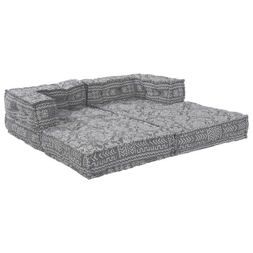 Pouf Modulable 2 Places Qui Se Transforme En Tissu Gris Clair