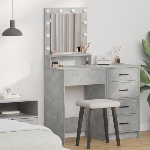 Table De Maquillage Vidaxl Avec Lumières Led, Gris Béton, 50x41x135 Cm