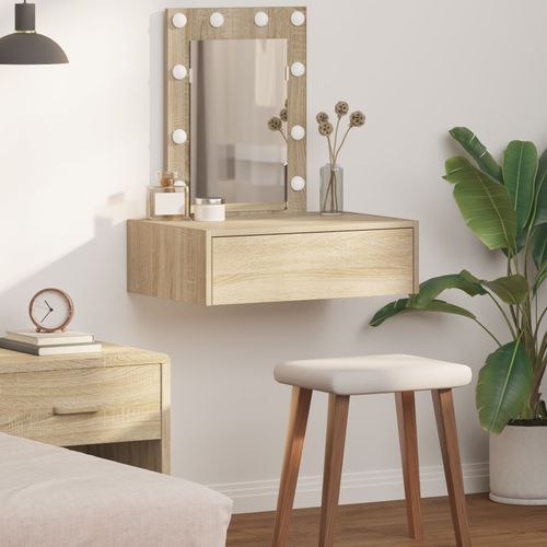 Table De Maquillage Murale Vidaxl Avec Éclairage Led Chêne Sonoma