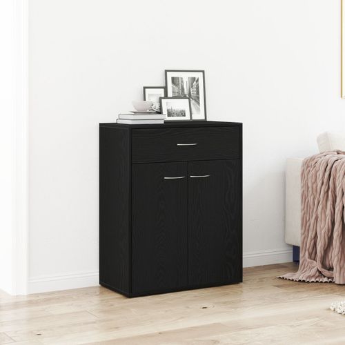 Buffet Vidaxl Noir Chêne 60x30x75 Cm En Bois D'ingénierie