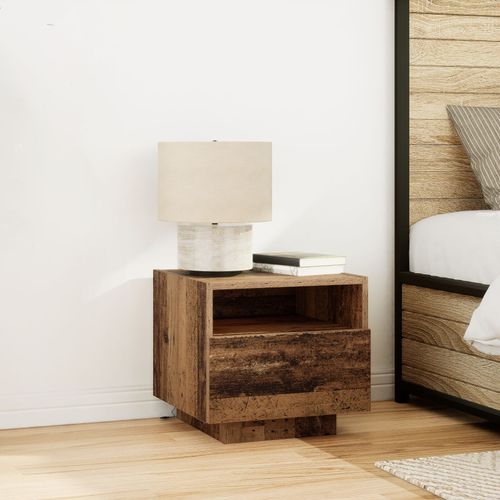 Table De Chevet Vidaxl Avec Lumières Led Bois Ancien 40x39x37 Cm