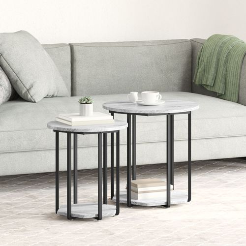 Table D'appoint Vidaxl 2 Pcs Gris Sonoma En Bois D'ingénierie Et Métal