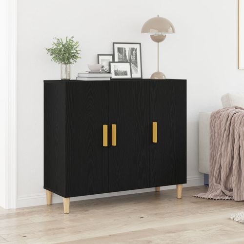 Buffet Vidaxl Noir Chêne 90x34x80 Cm En Bois D'ingénierie