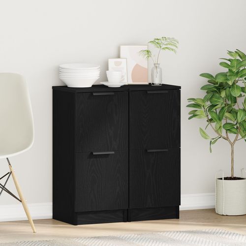 Vidaxl Buffets 2 Pcs En Chêne Noir, 30x30x70 Cm, Fabriqué En Bois D'ingénierie