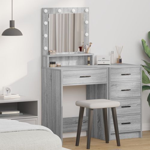 Table De Maquillage Vidaxl Avec Lumière Led Gris Sonoma 50x41x135 Cm