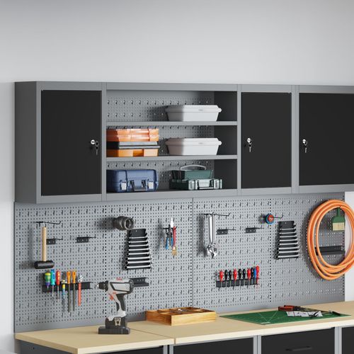 Armoire à outils murale vidaXL avec panneau perforé Noir 150x20x55 cm Acier