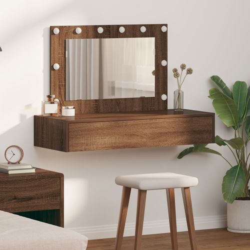 Table De Maquillage Murale Vidaxl Avec Lumières Led En Chêne Brun