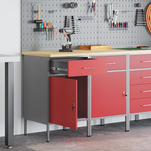 Bureau Vidaxl 2 Pièces Rouge Et Gris En Bois D'ingénierie Et Acier