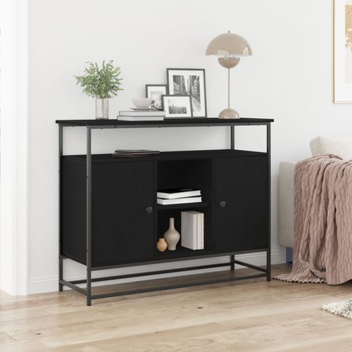 Buffet Vidaxl Bois Noir 100x35x80 Cm En Bois D'ingénierie Et Acier