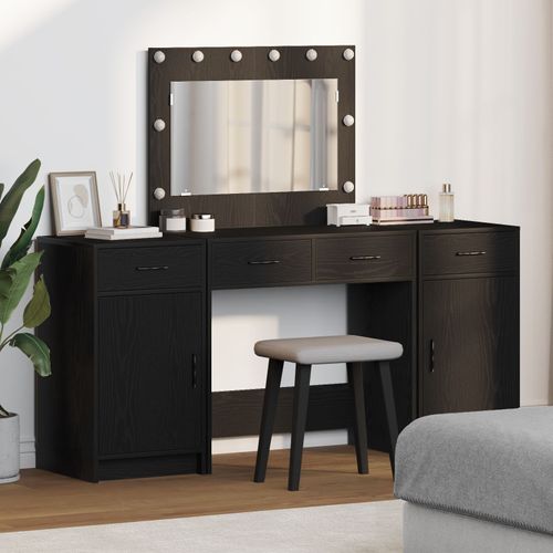 Set De Coiffeuse 3 Pièces Avec Led En Bois D'ingénierie Noir