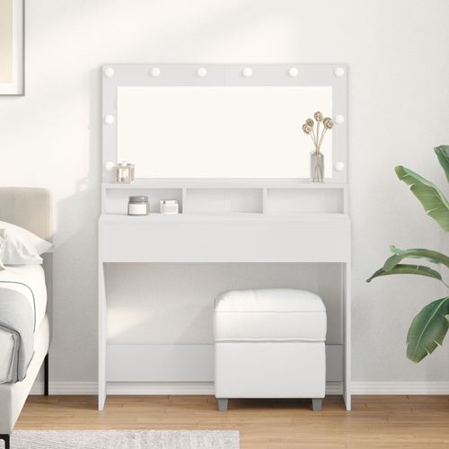 Table De Maquillage Blanche Vidaxl Avec Lumières Led - 100x41x135 Cm
