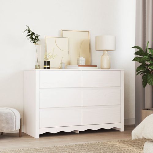 Commode Vidaxl """"Drammen"""" Blanche 111x43x73,5 Cm En Bois Massif De Pin