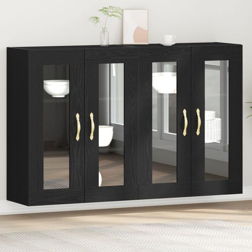 Buffet Mural Vidaxl Ensemble De 2 Chêne Noir Bois, Verre