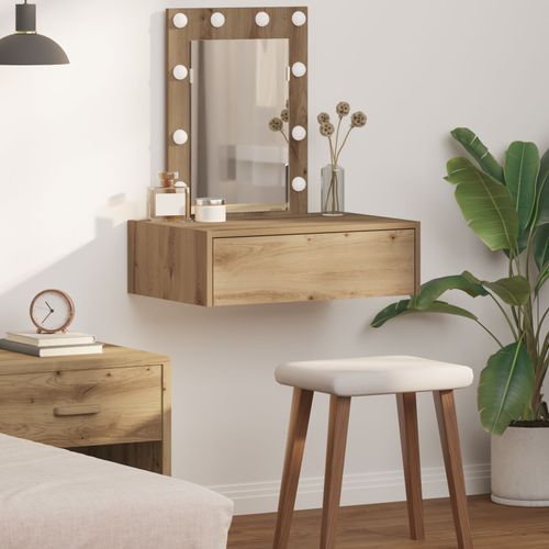 Table De Maquillage Murale Vidaxl Avec Lumières Led En Chêne Artisanal