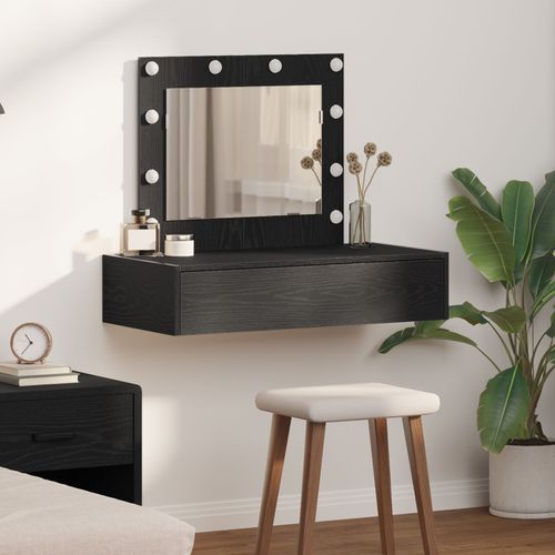 Table De Maquillage Murale Vidaxl Avec Des Lumières Led En Chêne Noir