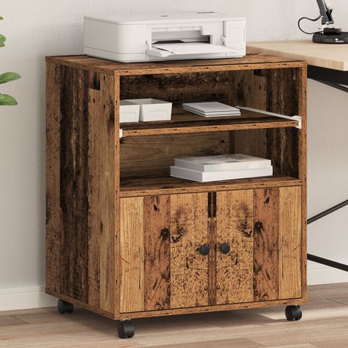 Support D'imprimante Vidaxl Avec Roues Bois Ancien 60x48x74 Cm