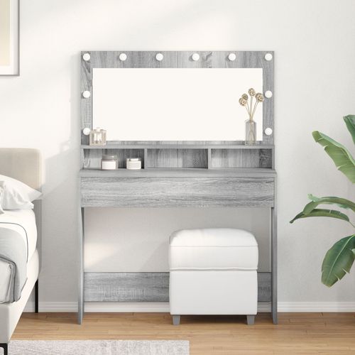 Coiffeuse Vidaxl Avec Des Lumières Led, Gris Sonoma, 100x41x135 Cm