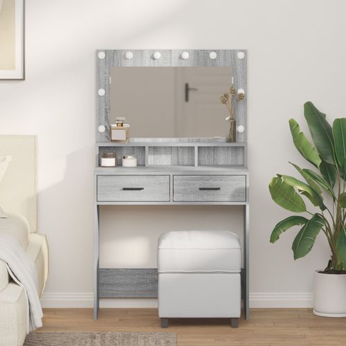 Coiffeuse Vidaxl Avec Lumières Led Grise Sonoma 79x41x135 Cm