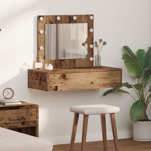 Table De Maquillage Murale Vidaxl Avec Lumières Led En Bois Vieilli
