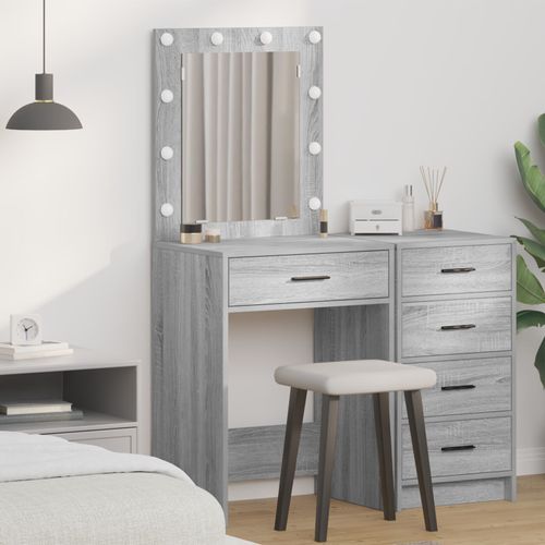 Table De Maquillage Vidaxl Avec Lumières Led Gris Sonoma 50x41x135 Cm