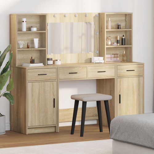 Ensemble De Table De Maquillage 3 Pièces Vidaxl En Bois D'ingénierie Chêne Sonoma